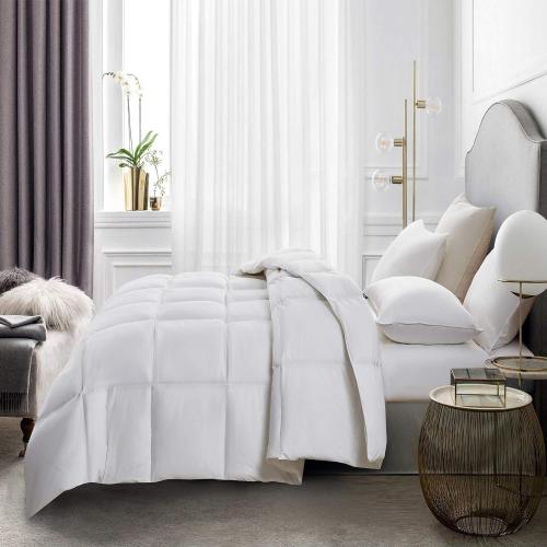 Goose Feather Down Fiber Cotton Comforter Queen Size - 100% Cotton Duvet Insert - Hypoallergenic Bedding Comforter All Season Medium Warmth 90 x 90 Inch White
