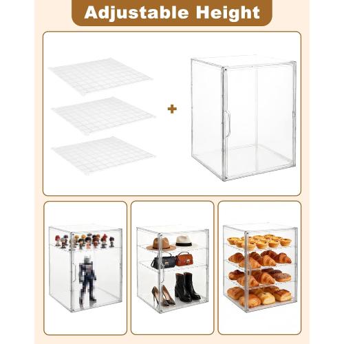 Large Pastry Display Case, 4-Layer Adjustable Corner Bread Box for Kitchen Countertop, 17.32x13x12.4inch Bread Storage Container with Magnetic Door(17.32x13x12.4inch)