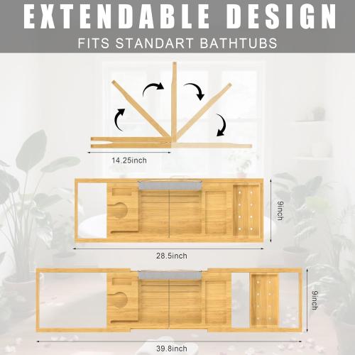 Foldable Bathtub Caddy Tray for Tub,Bamboo Expandable Bath Table Trays,Premium Bathroom Accessories for New Home & Mothers Day & Birthday Gifts for Couples,Natural