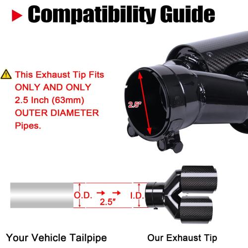 1-Pack Carbon Fiber Dual Exhaust Tips 2.5 Inlet to 3.5 Outlet, Universal Tailpipe 2.5 Inch Exhaust Muffler Tips (Gloss)