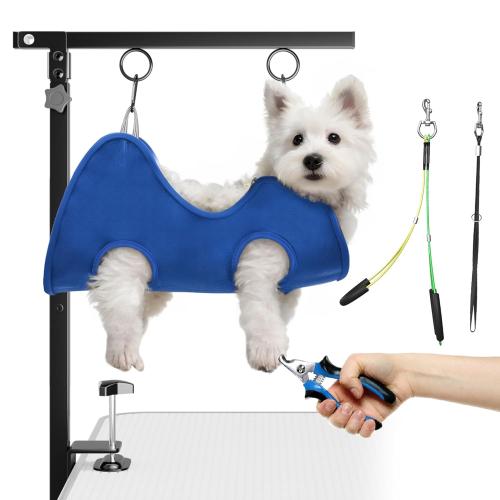 Foldable Dog Grooming Arm with Clamp: Adjustable Height 26-40, Dog Grooming Table Arm with Hammock and No-Sit Holder, Grooming Restraint for Small Medium Dogs at Home or Salon