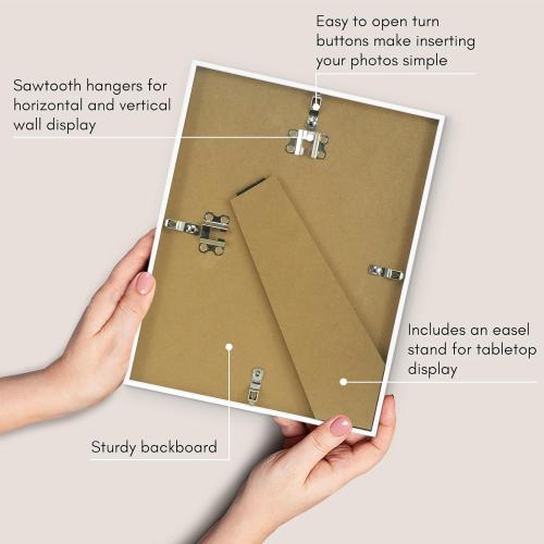 Americanflat 8.5x11 Picture Frame with Shatter-Resistant Glass - Streamline Collection - Thin Border Photo Frame for Tabletop and Wall Display - Hanging Hardware and Easel Stand Included - White