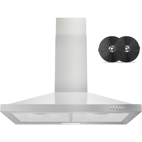 FIREGAS Range Hood 30 inch Wall Mount Type with Ducted/Ductless Convertible, 450 CFM Stainless Steel Chimney-Style Kitchen Hood, Over Stove Vent Hood with 3 Speed Fan, LED Light, Charcoal Filters
