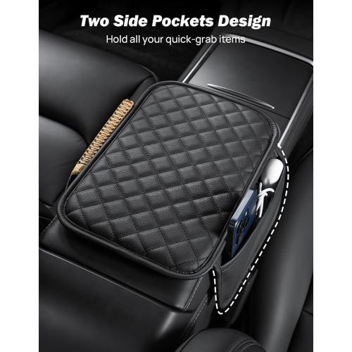 JOYTUTUS Center Console Cover with Storage Bag for SUV Sedan Car, Thin Middle Console Cover Arm Rest Pad, Leather 12.6 x 7.75 x 0.66