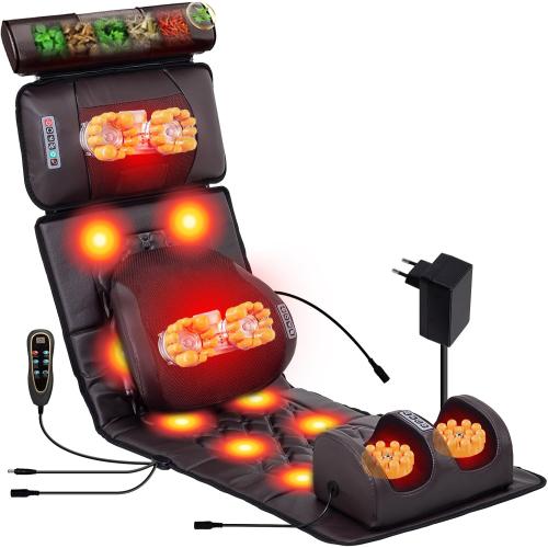 Full Body Massage Mat with 10 Vibration Heads, 9 Speeds & 3 Heat Levels - Rechargeable Heating Pad for Back Neck Shoulder Relief at Home Office