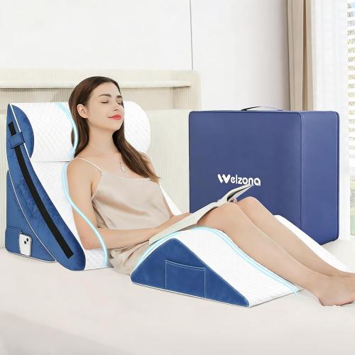 4Pcs Orthopedic Bed Wedge Pillow Set for Post Surgery, Gel-Infused Memory Foam Layer Wedge Pillow for Sleep Apnea, Leg, Knee, Back, and Arm Support, Sit up Pillow for Bed