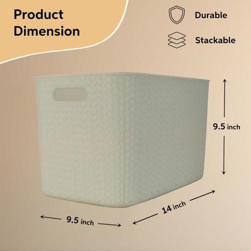 Set of 4 Color Cream Storage Bins with Bamboo Lid – Stackable, Multi-Purpose Organizers for Pantry, Closet, Kitchen, and Home – Elegant Wicker-Style Design with Ergonomic Handles (Cream)