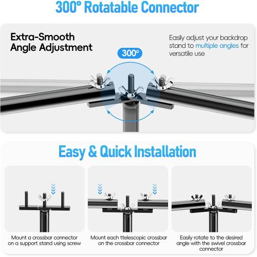 EMART Back Drop Adjustable Stand, 10x20 Backdrop Stand Heavy Duty Photography Background Support System Kit with 300° Angle Rotatable Connector and 8 Spring Clamps for Parties, Wedding, Photo Studio