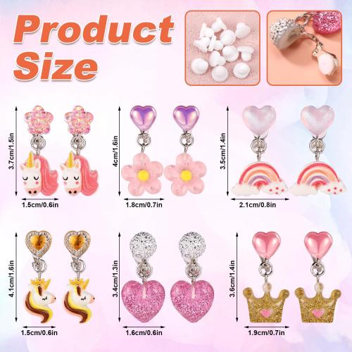 6 Pairs Colorful Clip On Drop Earrings, Resin Clip On Earrings Non-Pierced Princess for Dress Up Princess Jewelry