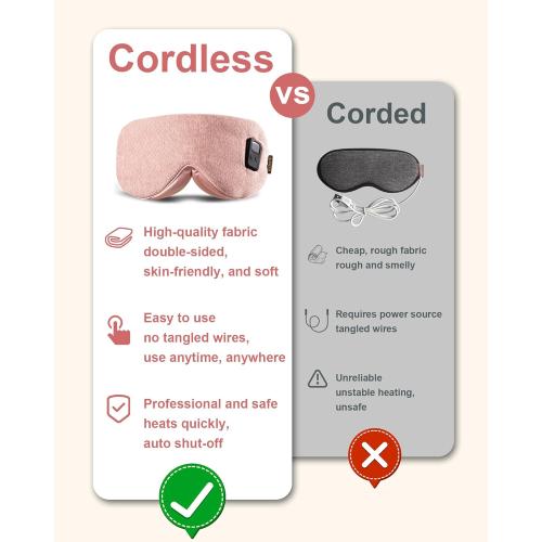 Heated Eye Mask for Dry Eyes: Warm Compress for Digital Tired Eyes, Stye Relief - Cordless, Adjustable Heat & Timer Settings - Airplane/Road Travel, Sleep aid, Office nap Pink
