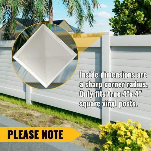 VIVIDA 4 x 4 Fence Post Caps, Pyramid PVC Vinyl Post Caps (Actual 4 x 4), Waterproof Deck Top Cover for Vinyl Fence, Lamp, Deck, Mailbox, White, 12 Pack