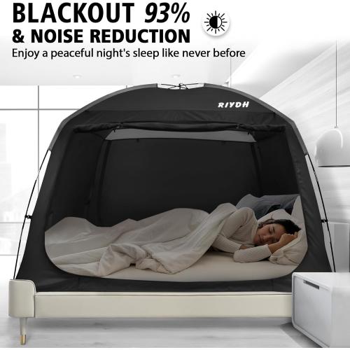 Bed Tent Bed Canopy Breathable 100% for Adult and Kids- Original Design Light Reduction 93% Sleeping Dream Tents Indoor Portable Big Space with String Light 3 Doors Twin Full Queen King Size