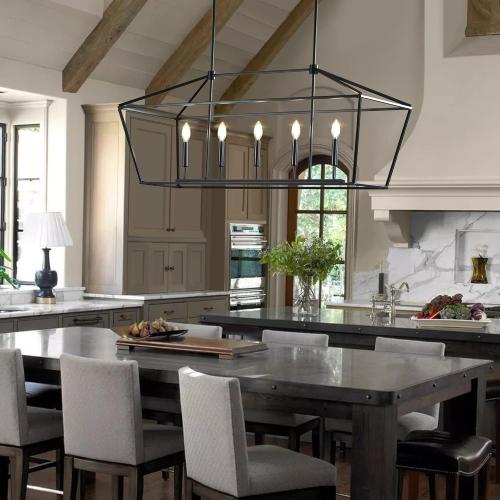 MantoLite Farmhouse Chandelier 5-Lights Black Kitchen Island Dinning Light Fixtures Industrial Height Adjustable Hanging Pendant Lighting Metal E12 Rustic Chandeliers for Dinning Room（No Bulbs）