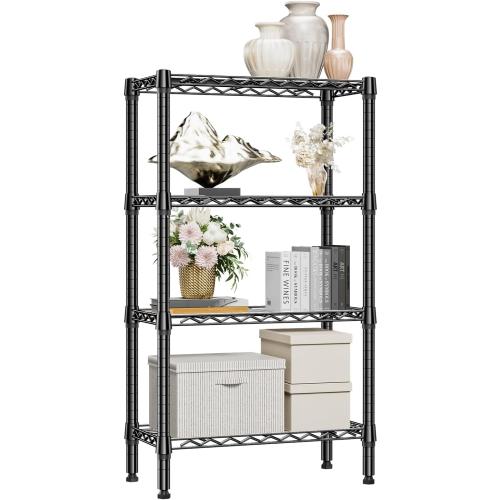 1000 lbs 4 Tier Shelf Metal Storage Shelves Wire Rack Closet Organizers for Garage Kitchen Bathroom Laundry Black 11.8 D x 25.6 W x 45.5 H