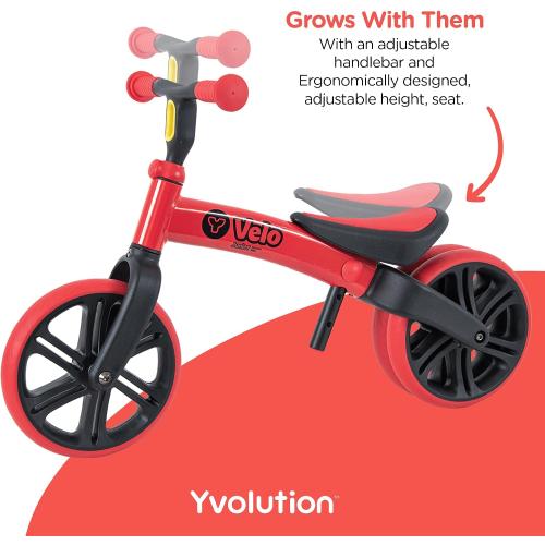 Yvolution Y Velo Junior 9 Balance Bike – 2-in-1 No-Pedal Training Bicycle with Dual Rear Wheels, Adjustable Seat & Handlebar – Ages 18 months to 3 years, Max Weight 44 lbs