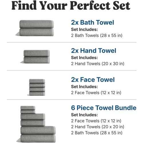 ONSEN Sculpted Terry Face Towels, 100% American Cotton, Quick Dry COLOR GRENN AND WHITE