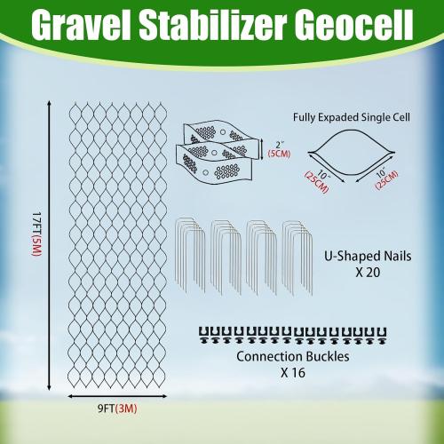 2 Thick Gravel Ground Grid 9ft x 17ft - Geo Grid Driveway Stabilization Grids, Gravel Retainer Grid 1800 LBS Per Sq ft, Geocell Paver System for Walkway Driving RV Parking Slopes and Garden