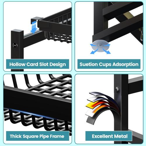 ADBIU Over The Sink Dish Drying Rack (Expandable Height and Length) Snap-On Design 2 Tier Large Dish Rack (27-40L x 12W x 32.5-37H (inches))