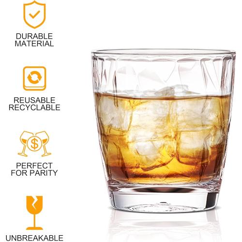 Topsky 10-ounce Water Tumblers | Set of 4 Transparent Unbreakable Drinking Glasses Clear Acrylic Reusable Juice Wine Cups for Home Picnic Party, Dishwasher Safe, Stackable (Transparent)