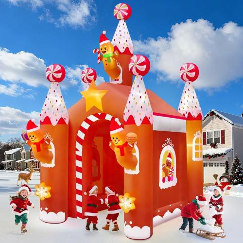 Kalolary 13FT Christmas Inflatable Archway with LED Light, Large Gingerbread Man Tunnel Inflatable Christmas Castle Yard Inflatables Xmas Blow Up Outdoor Decoration for Holiday Party Home Lawn Family