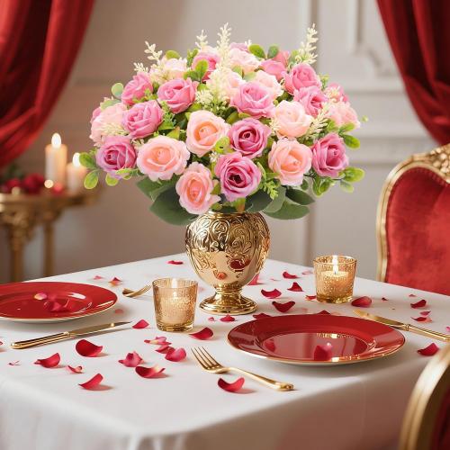 TURNMEON 40 Heads Fake Roses Artificial Flowers for Outdoors Spring Decor, 4 Bouquets UV Resistant Fake Flower Bouquet Faux Silk Roses for Wedding Birthday Party Home Summer Cemetery Decor(Pink)***