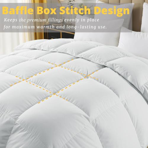 ELNIDO QUEEN® Feather Down Fiber Comforter King Size - All Season White Fluffy Duvet Insert - Luxurious Hotel Bedding Comforter with Corner Tabs - Ultra Soft 100% Cotton Cover, 106x90 Inch