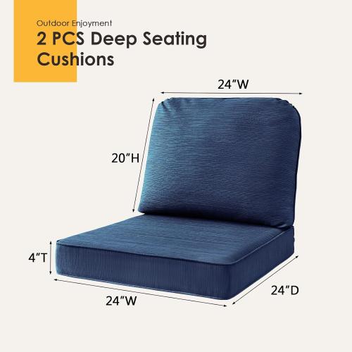 Set of 2 Size 24x24 Color Blue Outdoor Cushions for Patio Furniture Set of 2, 24x24 Water Repellent Chair Cushions Removable Seat Bottom & Back Cushion Covers for Chair, Sofa, Couch, Navy