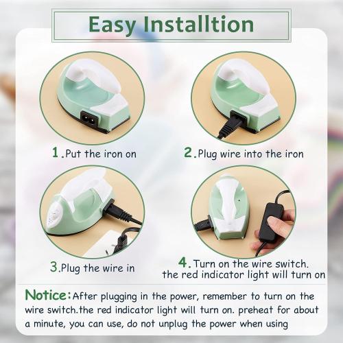 Honoson Mini Craft Iron Mini Heat Press Small Iron 3.93 x 2.36 x 2.76 in Portable Handy Tiny Flatiron with Charging Base Accessory for Fuse Bead Patch DIY Heat Transfer Vinyl(Green)
