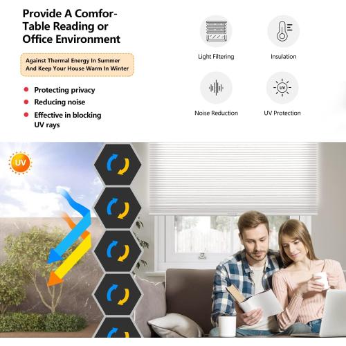 LazBlinds Cordless Cellular Shades, Light Filtering Honeycomb Shades for Home, Thermal Insulation Noise Reduction Blinds for Windows, 20'' W x 48'' H, Grey