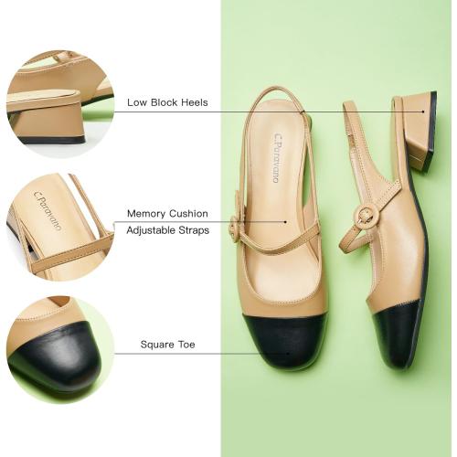 Size 7.5 C.Paravano Women's Slingback Mary Jane Pumps | Low Block Heel & Round Toe | Wedding Guest & Office Shoes | Pair w/Tea-Length Dresses or Linen Trousers