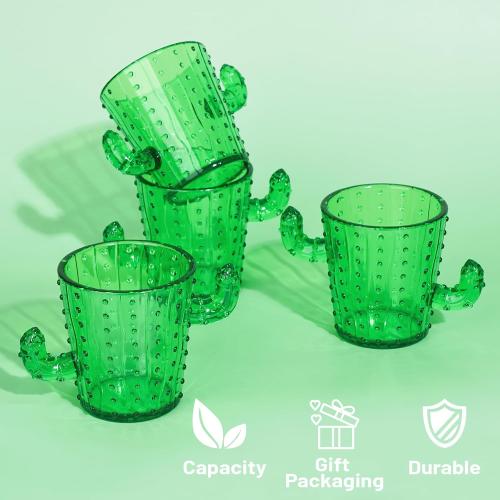 ZZYFGH Plastic Cactus Shot Glasses(Set of 12), 2 Oz Green Cute Cactus Tequila Glasses for Western, Bachelorette, Cinco de Mayo, Tequila, Fiesta Themed Party Supplies