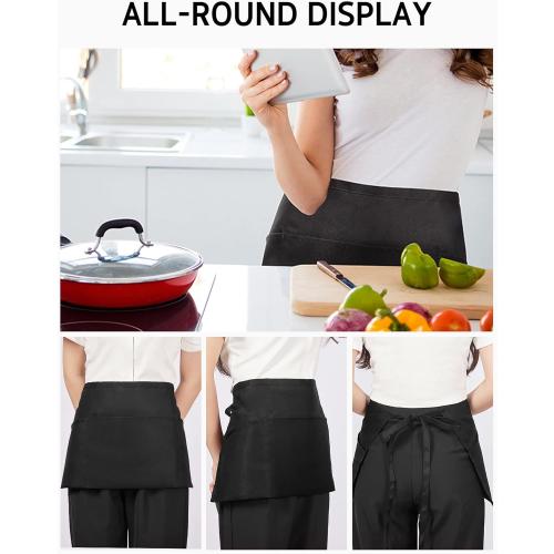 Syntus 3 Pack Server Aprons with 3 Pockets, Waterdrop Resistant Waitress Waiter Waist Apron, 11.5-inch Black