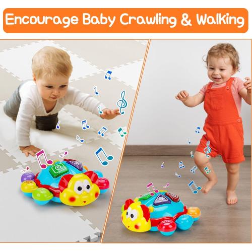 Baby Crawling Toys 6-12 Months, Musical Light Up Tummy Time Toy for Infant 0-6 7 8 9 12-18 Month Old, Toddler Spanish English Bilingual Learning Educational Development Gift for 1 2 Year Old Boy Girl