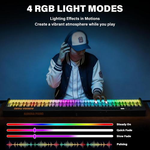 88-Key Foldable Piano Keyboard with Colorful Lighted Keys | Semi-Weighted Full Size Portable Digital Piano with MIDI, Speakers, Sustain Pedal for Beginners, Travel and Small Spaces