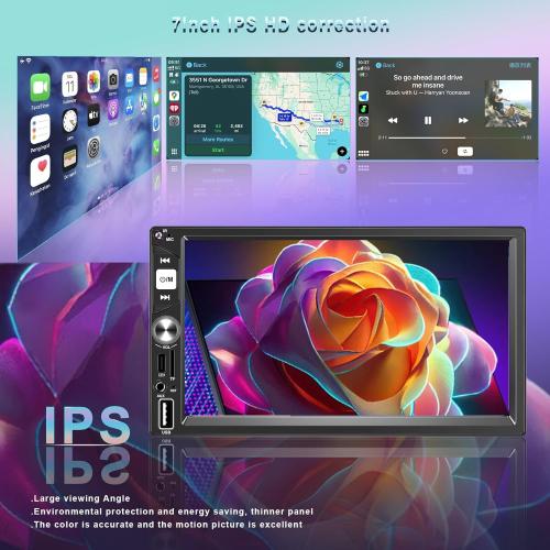 7” Wireless Apple CarPlay Double Din Car Stereo,FM Car Radio,Bluetooth 5.2,IPS Touchscreen 1024 * 600, Backup Camera,EQ Audio,Dual USB Type-c Charging,Subwoord,Android Auto,Navigation,CarPlay MP5