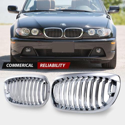 AMOPACORP For 2003-2006 E46 3 series Coupe Cabriolet 2-Door LCI Facelift 1 Pair of Left Right Chrome Front Hood Bumper Single Line Kidney Grille Grill