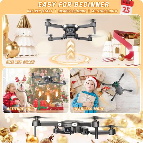 Foldable Drone with Camera for Kids Beginners - Remote Control Helicopter Toys Gifts for Boys Girls, 1080P HD FPV RC Drones with 2 Batteries, One Key Start/Land, Altitude Hold, Gesture Selfie, Black