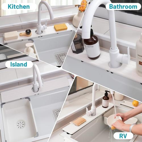 Fast Drying Stone Faucet Mat for Kitchen Sink with Raised Feet, Water Absorbent Diatomite Stone Sink Tray, Faucet Sink Splash Guard, Prevents Moisture Buildup, Durable Protector for Bathroom Counter