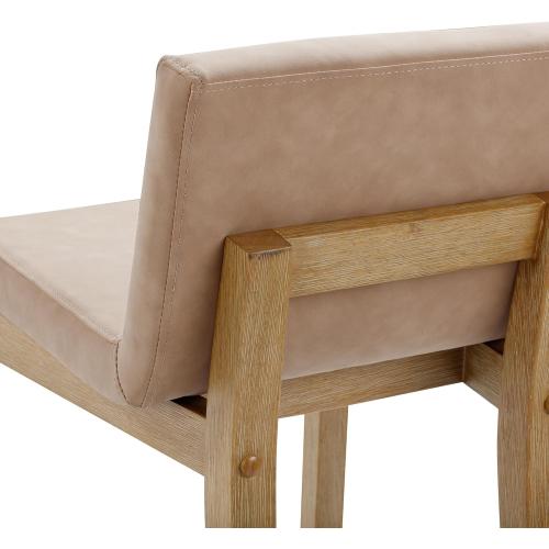 Nathan James Gracie Modern Upholstered Bar Chair, Wooden Bar Stool for Kitchen Island with Faux Leather Upholstery, Light Brown, Set of 2