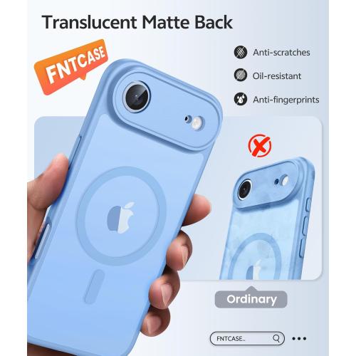 FNTCASE for iPhone Air Case: [Compatible with Magsafe] Translucent Matte Cases with [Full Camera Protection] [Screen Protector] Military Grade Shockproof Protective Phone Cover - Light Blue