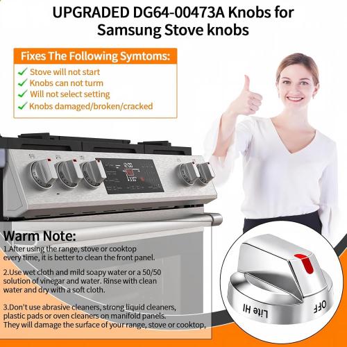 Upgraded DG64-00473A Stainless Steel Reinforced Stove Knob Replacement for Samsung Gas Stove - Anti-Crack Metal Insert Burner Dial Set (5-Pack)