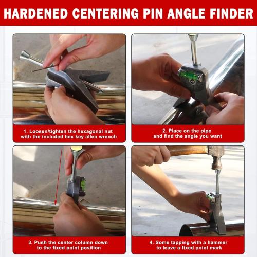 Pipe Center Finder, Pipefitter Tools w/Centering Head, Pipe Fitting Tools Center Finder Tool to Measure Pipe Diameter Over 0.5 and Up, 4 Y-Type Base Fitted with Adjustable Dial Bubble Protractor.