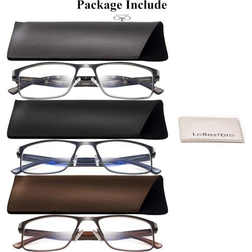 3 Pack Blue light Blocking Reading Glasses for Men, Stylish Metal Frame Readers