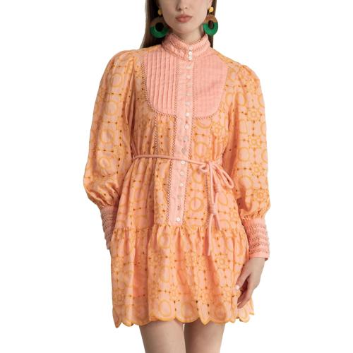 Ruffle Sleeve Tunic Midi Dress Flowy Shift Sundress Sweet Babydoll Button Down Swing Skirt (XL)