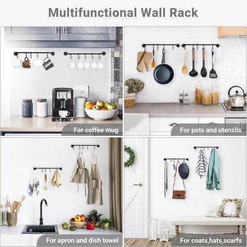 Mkono Mug Holder Wall Mounted Coffee Cup Rack Hanger Modern Metal with 5 Mug Hooks Rustic Utensil Tea Cups Storage Organizer for Kitchen Dining Room Coffee Bar,Black