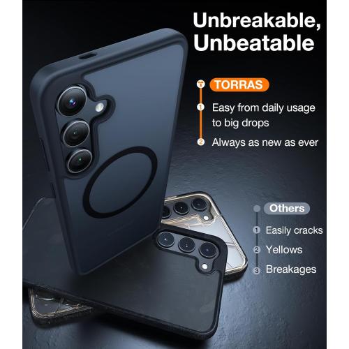 TORRAS Magnetic Shockproof for Samsung Galaxy S25 Case, Fit for MagSafe, 4X Military Grade Protection, Translucent Hard Back Slim Case for Samsung S25 Case, Anti-Fingerprint Anti-Scratch, Black