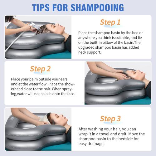 Portable Inflatable Shampoo Basin for Bedridden Elderly, Hair Washing Bowl with Drain Hose & Neck Support, PVC Inflatable Shampoo Bowl for Bedridden Patients, Disabled, Seniors, Kids, Home Care