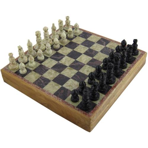 Marble Stone Art Unique India Chess Pieces and Board Games Set 8 X 8 Inches - Indian Handmade Unique Gifts