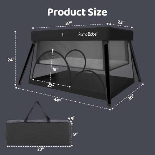 Color Black Pamo Babe Travel Crib Lightweight Playpen Baby Playard with Bassinet Portable Mini Playard