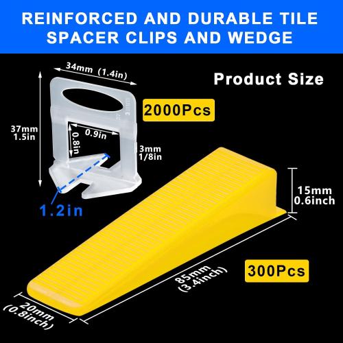 Tile Leveling System Clips 1/8 2000 Piece Tile Spacers Clips and 300 Piece Reusable Yellow Wedges for Tiles. Tile Tools Set for Professional Ceramic and Stone Installation